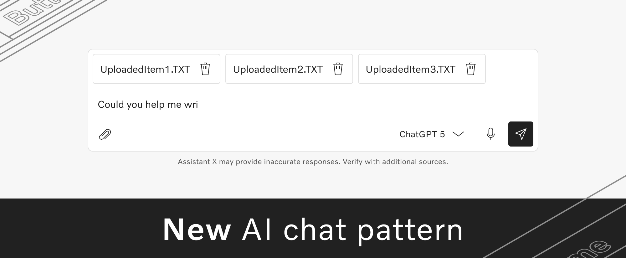 Example of the new AI chat pattern design, showing a fictional conversation